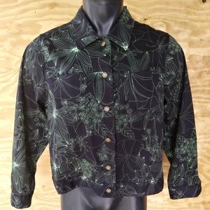 Selene Sport Black Denim Jacket With Green Floral